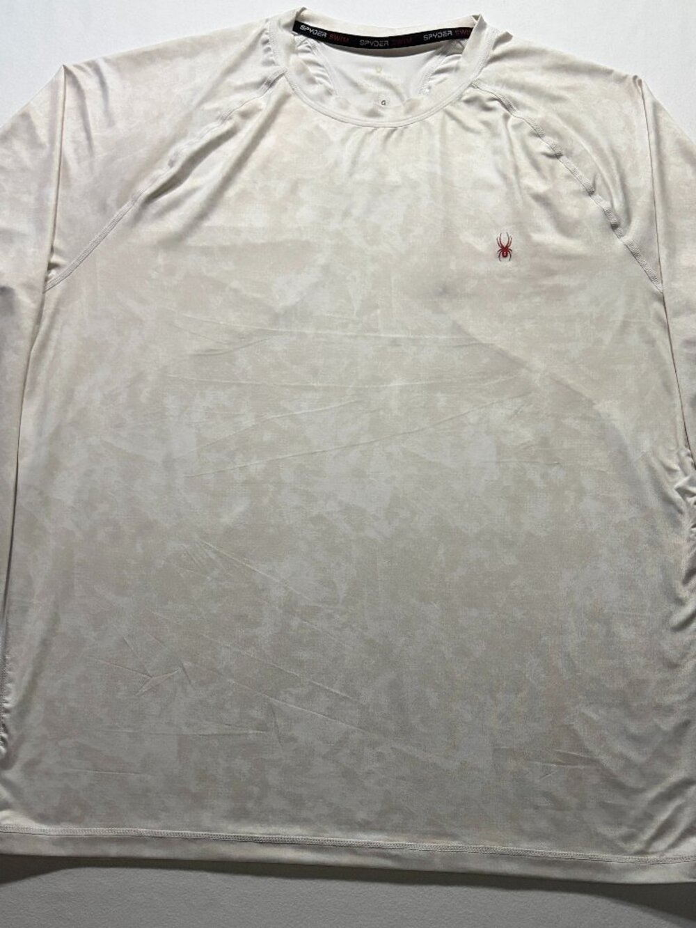 Spyder Rashguard Mens XL Beige White Long Sleeve UPF Sun Shirt Surf Performance